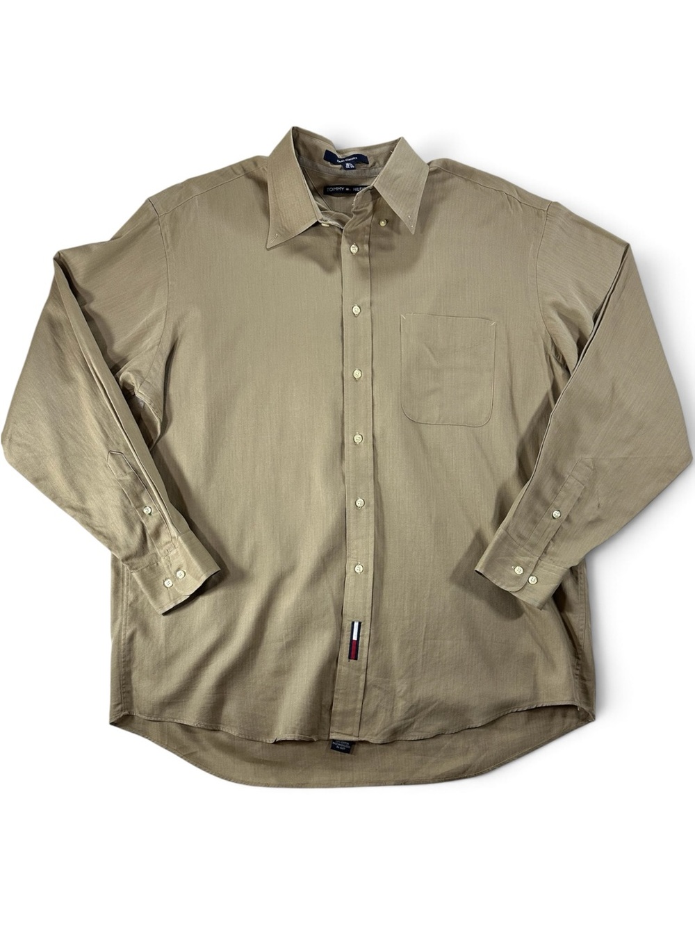 Tommy Hilfiger Men's Tan Button-Up Dress Shirt 16 1/2 34/35